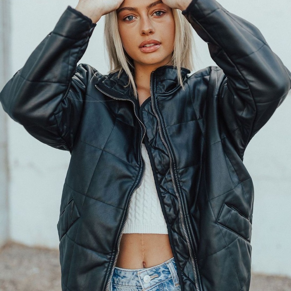 𝓯𝓹 🖤 FREE PEOPLE DOLMAN LEATHER COAT SMALL - Picture 3 of 10